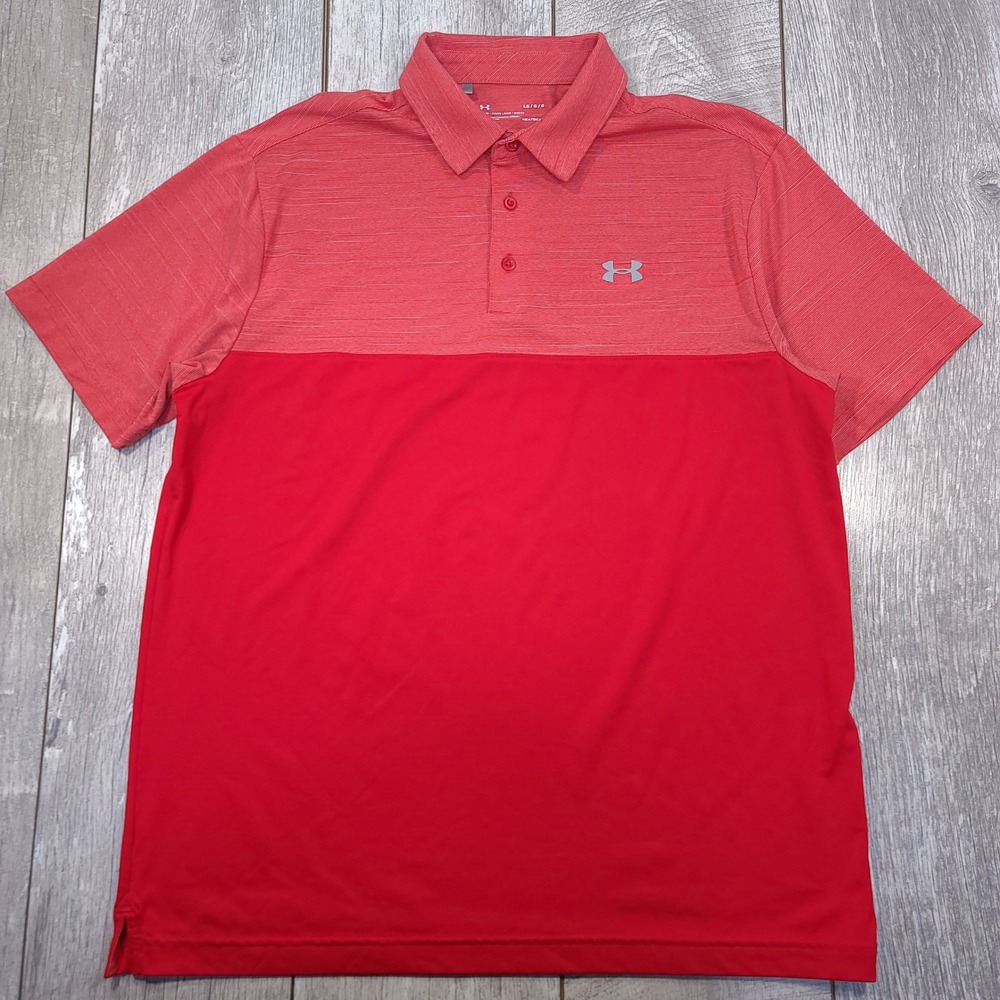 Under Armour Polo Shirt Mens Large Red Colorblock HeatGear Short Sleeve Golf